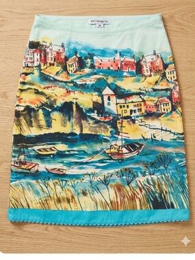 NYC Design Co Euro Summer / Riviera Scenic Harbor Midi Skirt Mediterranean 8P